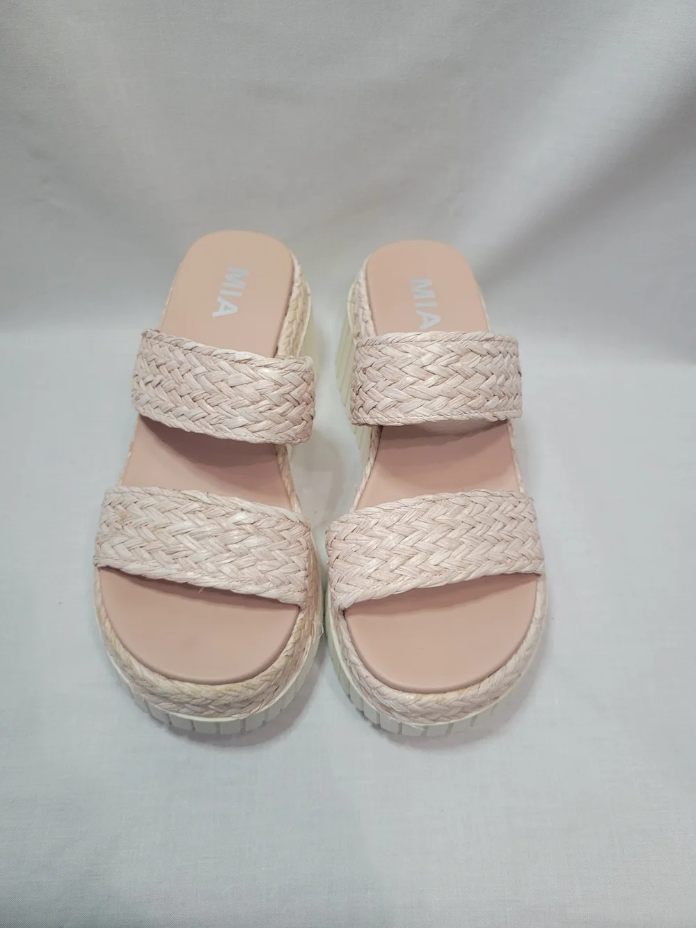 MIA Wedge Slide Sandals - Blush Pink/Cream With Braided Straps